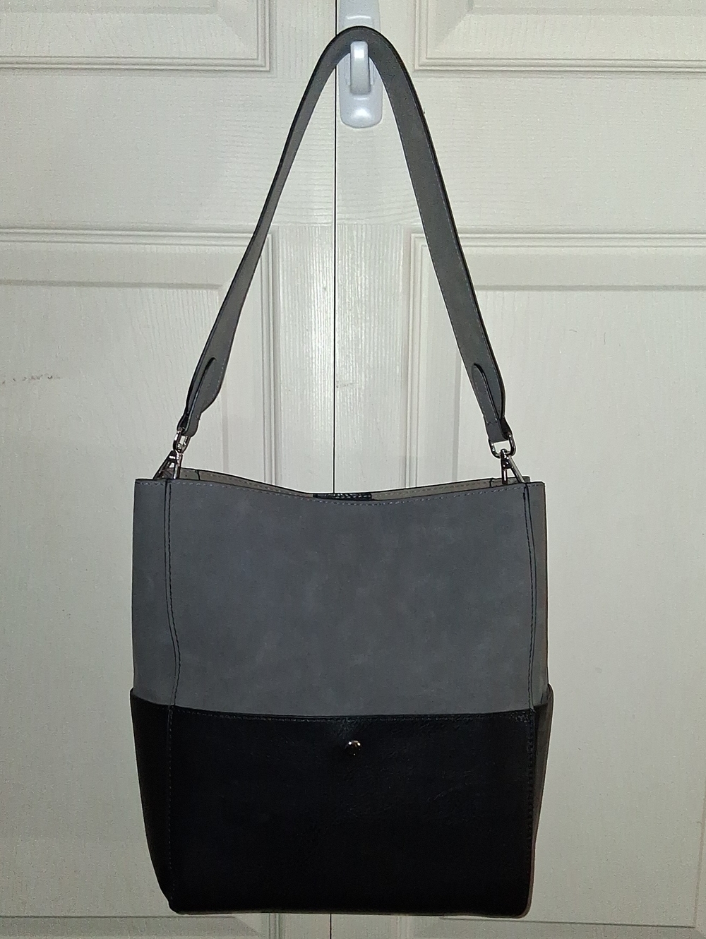 Kenneth Cole Two-Tone Gray Black Shoulder Bag - Large - Interchangeable Straps